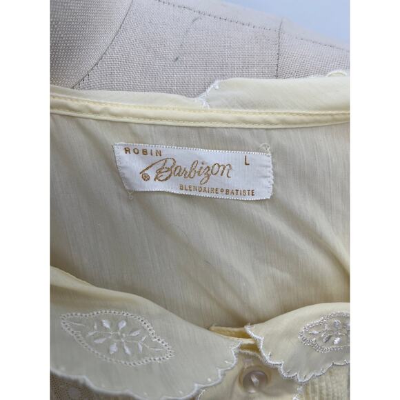Vintage Barbizon Nightgown Sz L Pale Yellow Pin Tuck Embroidered Short Sleeve - Picture 5 of 5